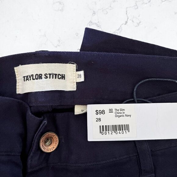 NWT Taylor Stitch Size 28 Slim Chino Organic Navy Blue Zip Fly Pants Deadstock - Picture 6 of 6